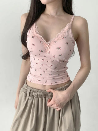 Rielf Flower Lace Crop Cap Bralette Sleeveless