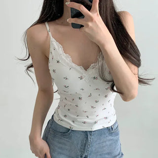 Rielf Flower Lace Crop Cap Bralette Sleeveless