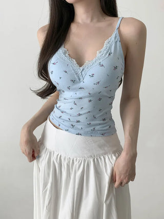 Rielf Flower Lace Crop Cap Bralette Sleeveless