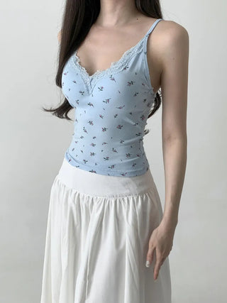 Rielf Flower Lace Crop Cap Bralette Sleeveless