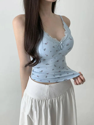 Rielf Flower Lace Crop Cap Bralette Sleeveless