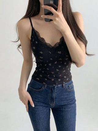 Rielf Flower Lace Crop Cap Bralette Sleeveless