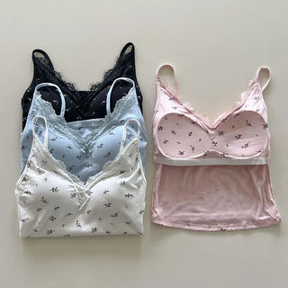 Rielf Flower Lace Crop Cap Bralette Sleeveless