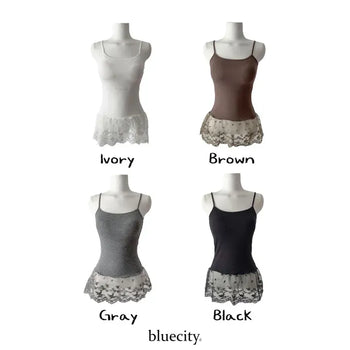 La Muse Ribbed Lace Layered Cap Sleeveless