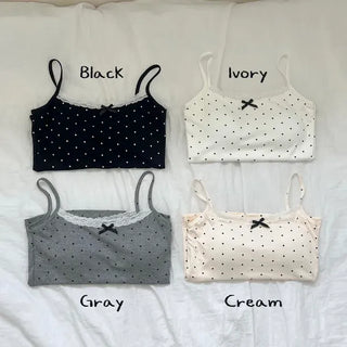 Vanilla Dot Lace Ribbon Crop Cap Bralette Sleeveless