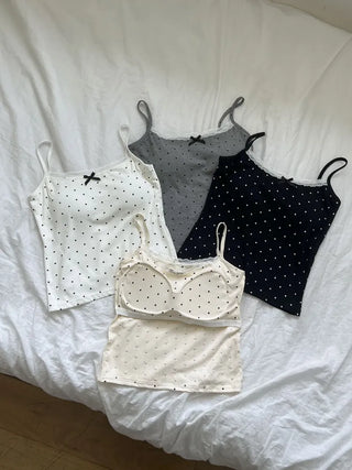 Vanilla Dot Lace Ribbon Crop Cap Bralette Sleeveless