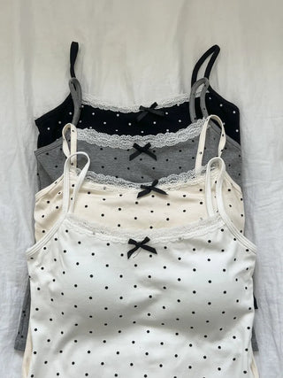 Vanilla Dot Lace Ribbon Crop Cap Bralette Sleeveless