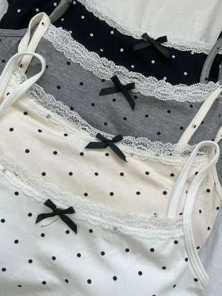 Vanilla Dot Lace Ribbon Crop Cap Bralette Sleeveless