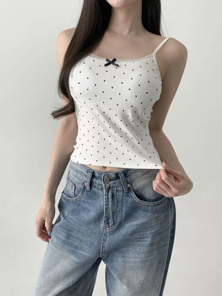 Vanilla Dot Lace Ribbon Crop Cap Bralette Sleeveless