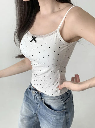 Vanilla Dot Lace Ribbon Crop Cap Bralette Sleeveless