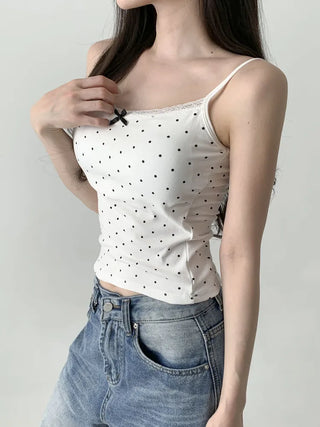 Vanilla Dot Lace Ribbon Crop Cap Bralette Sleeveless