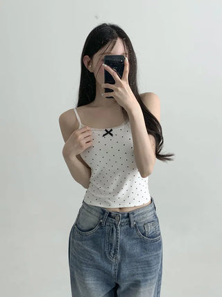 Vanilla Dot Lace Ribbon Crop Cap Bralette Sleeveless