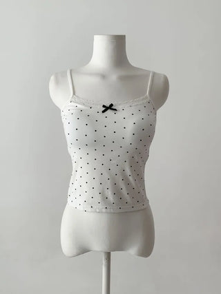 Vanilla Dot Lace Ribbon Crop Cap Bralette Sleeveless