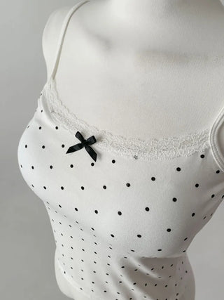 Vanilla Dot Lace Ribbon Crop Cap Bralette Sleeveless