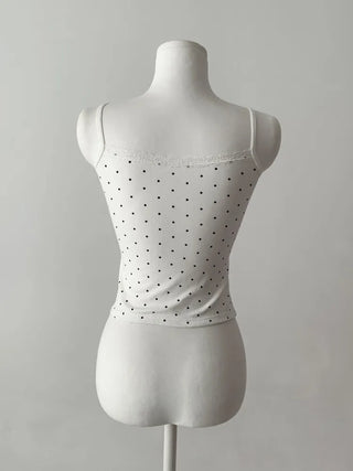 Vanilla Dot Lace Ribbon Crop Cap Bralette Sleeveless