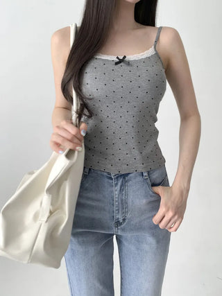 Vanilla Dot Lace Ribbon Crop Cap Bralette Sleeveless