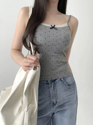 Vanilla Dot Lace Ribbon Crop Cap Bralette Sleeveless