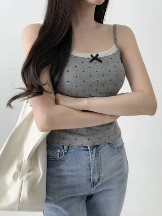 Vanilla Dot Lace Ribbon Crop Cap Bralette Sleeveless