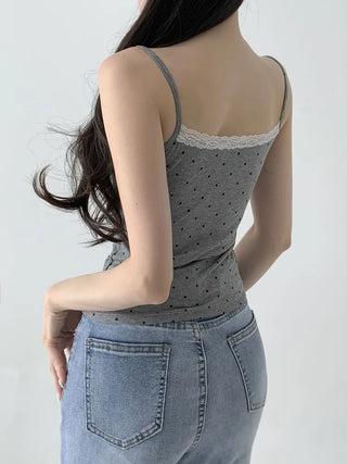 Vanilla Dot Lace Ribbon Crop Cap Bralette Sleeveless