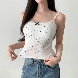 Vanilla Dot Lace Ribbon Crop Cap Bralette Sleeveless