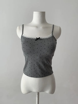 Vanilla Dot Lace Ribbon Crop Cap Bralette Sleeveless
