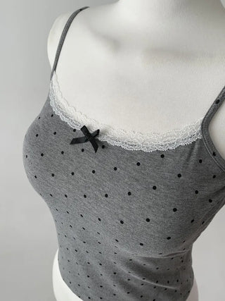 Vanilla Dot Lace Ribbon Crop Cap Bralette Sleeveless