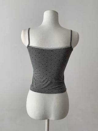 Vanilla Dot Lace Ribbon Crop Cap Bralette Sleeveless
