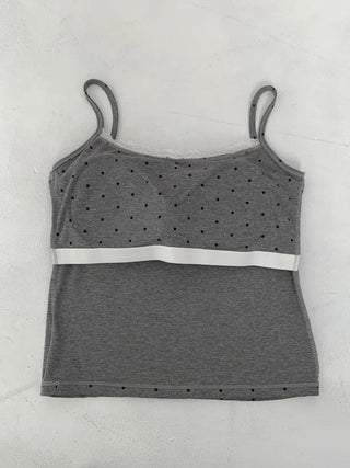 Vanilla Dot Lace Ribbon Crop Cap Bralette Sleeveless