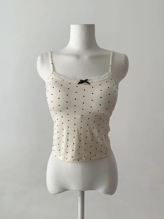 Vanilla Dot Lace Ribbon Crop Cap Bralette Sleeveless
