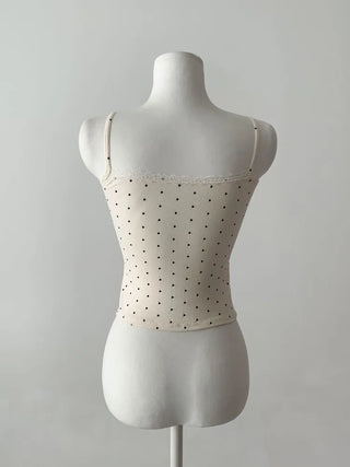 Vanilla Dot Lace Ribbon Crop Cap Bralette Sleeveless