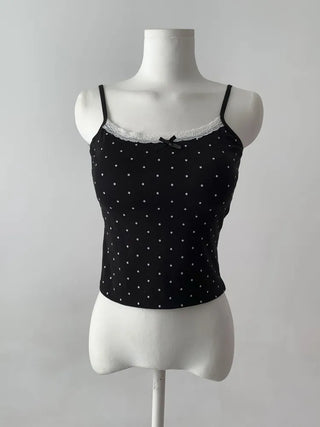 Vanilla Dot Lace Ribbon Crop Cap Bralette Sleeveless