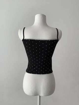 Vanilla Dot Lace Ribbon Crop Cap Bralette Sleeveless