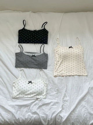 Vanilla Dot Lace Ribbon Crop Cap Bralette Sleeveless