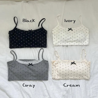 Vanilla Dot Lace Ribbon Crop Cap Bralette Sleeveless