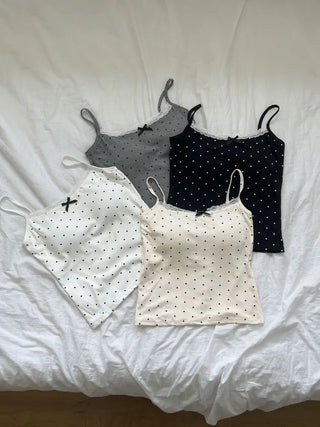 Vanilla Dot Lace Ribbon Crop Cap Bralette Sleeveless