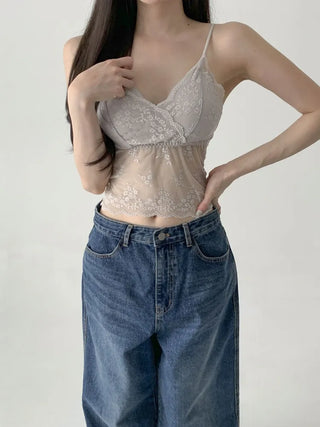 Sia See-through Flower Lace Bralette Cap Sleeveless