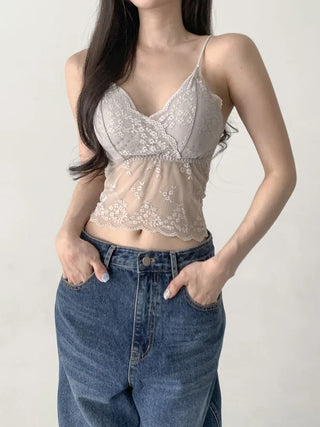 Sia See-through Flower Lace Bralette Cap Sleeveless