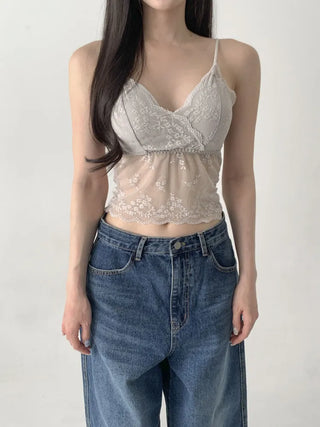 Sia See-through Flower Lace Bralette Cap Sleeveless
