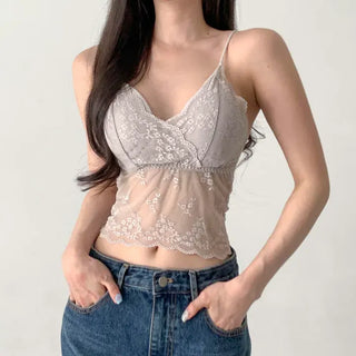 Sia See-through Flower Lace Bralette Cap Sleeveless