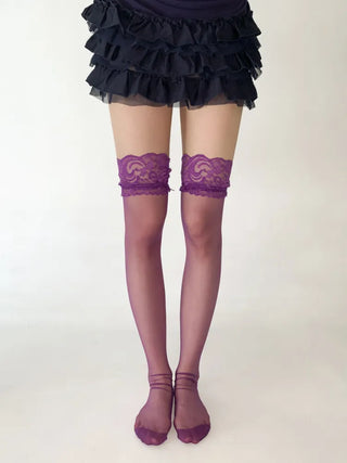 Milky Lace See-through Band Over-the-Knee Stocking Socks