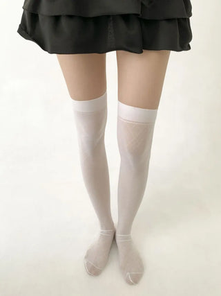 Chic Diamond Check See-through Knee Socks Stockings