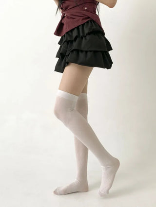 Chic Diamond Check See-through Knee Socks Stockings