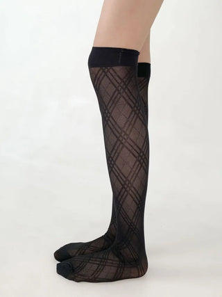 Chic Diamond Check See-through Knee Socks Stockings