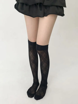 Chic Diamond Check See-through Knee Socks Stockings