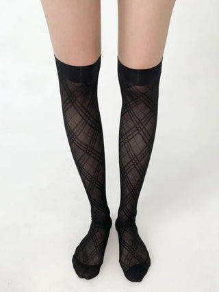 Chic Diamond Check See-through Knee Socks Stockings