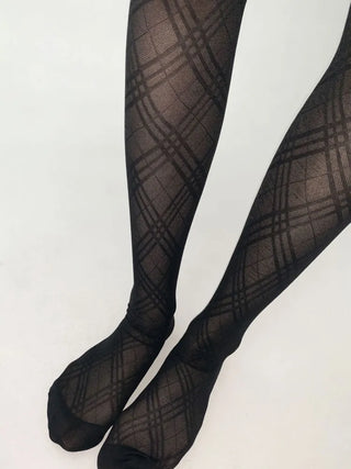 Chic Diamond Check See-through Knee Socks Stockings