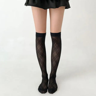 Chic Diamond Check See-through Knee Socks Stockings