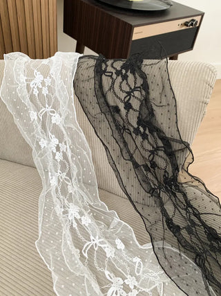 Momo See-through Pattern Dot Lace Long Scarf