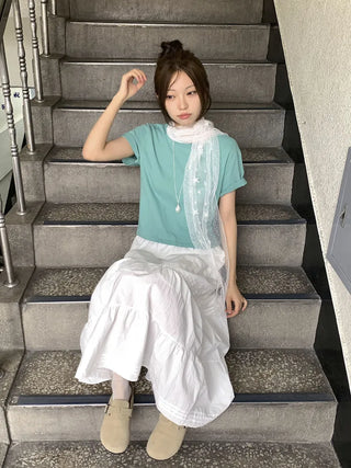 Momo See-through Pattern Dot Lace Long Scarf