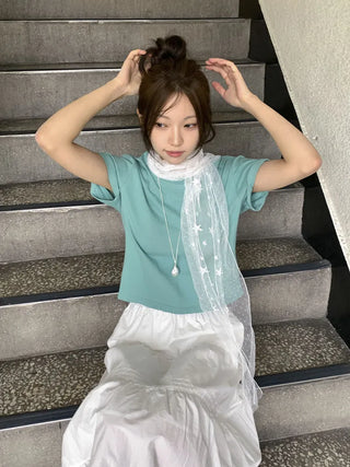 Momo See-through Pattern Dot Lace Long Scarf